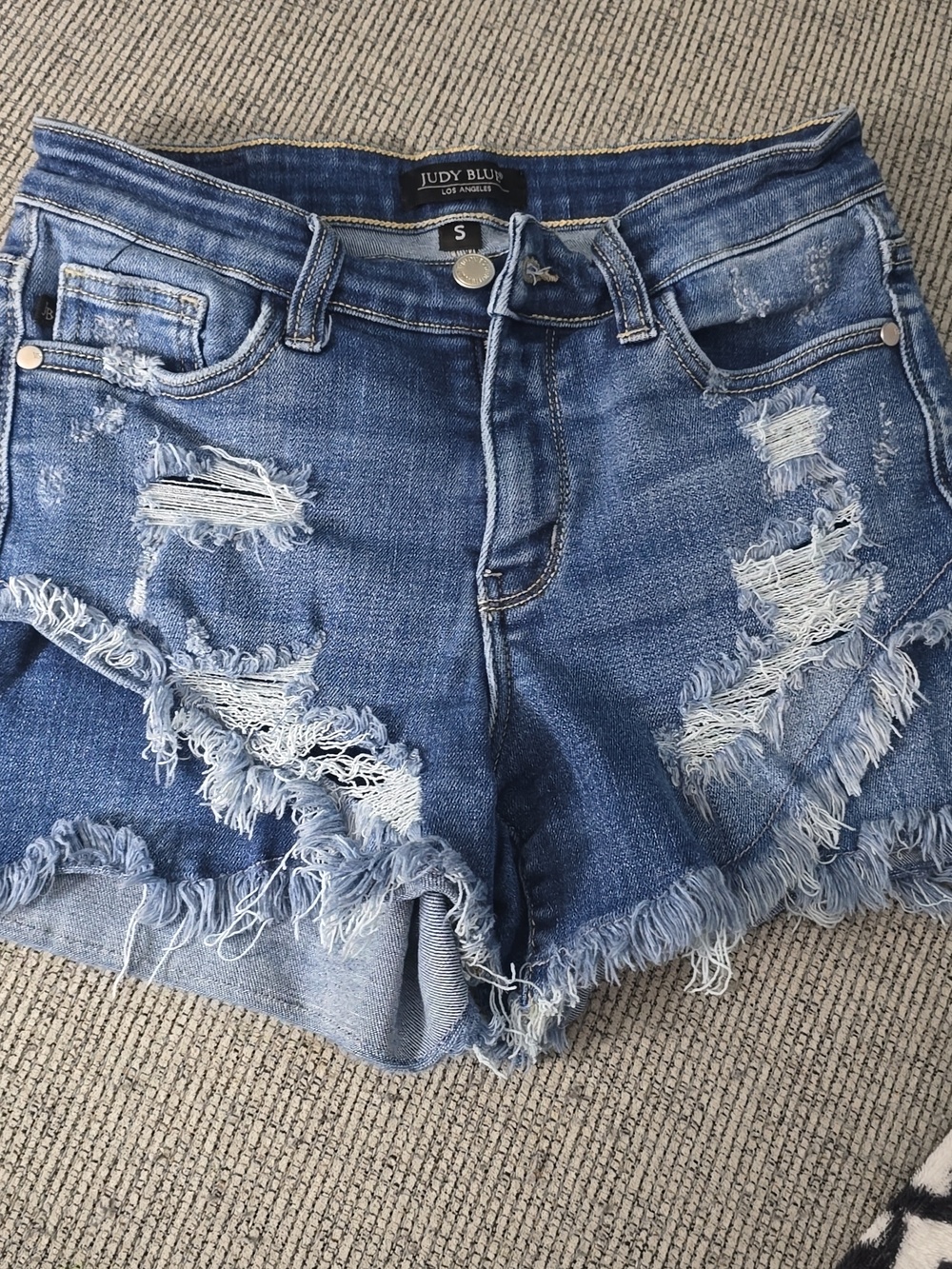 Judy Blue Distressed High-Waist Denim Shorts - Blue